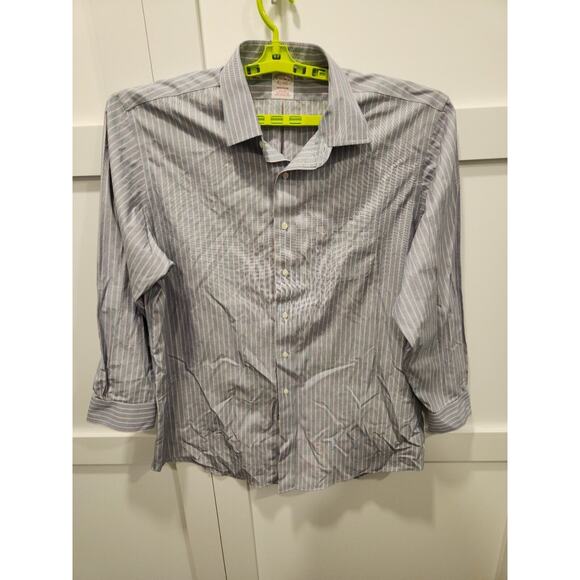 Brooks Brothers Shirt Mens 17 34 Blue Red Striped Madison Suprima Long Sleeve - Picture 1 of 8